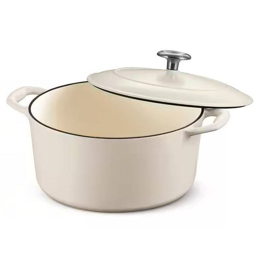 Round 5.5 Quart White Beige Enameled Oven Safe Cast Iron Dutch Oven with Lid