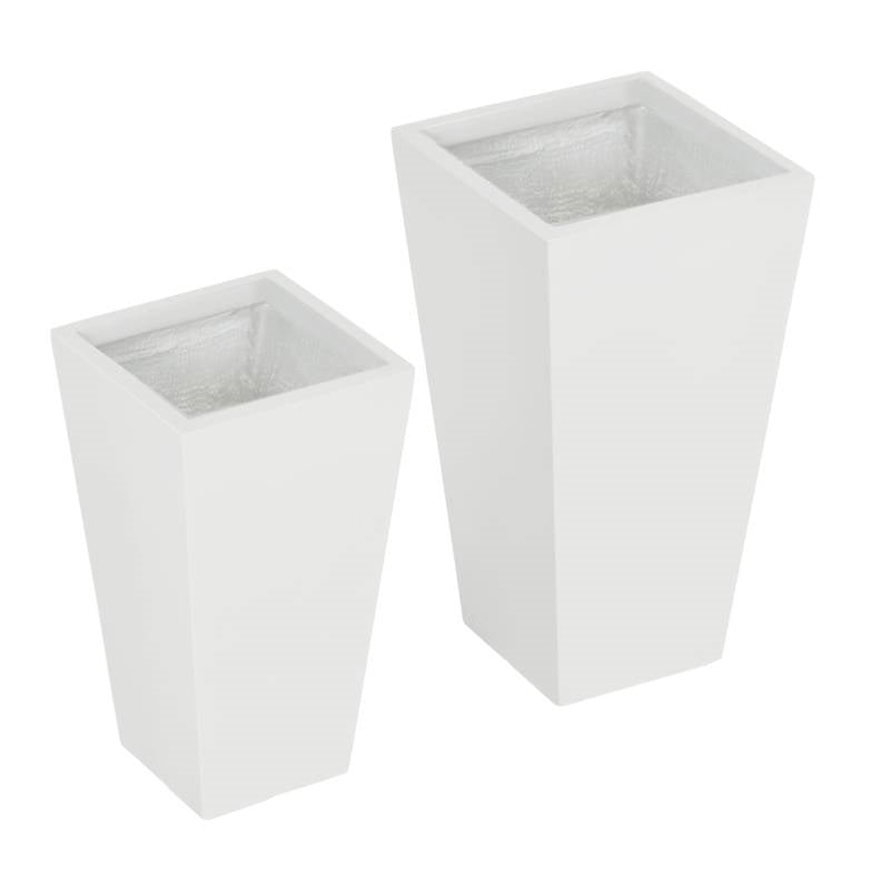 Set of 2 Modern Outdoor Flower Pot Planter Set in White