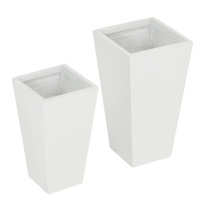 Set of 2 Modern Outdoor Flower Pot Planter Set in White