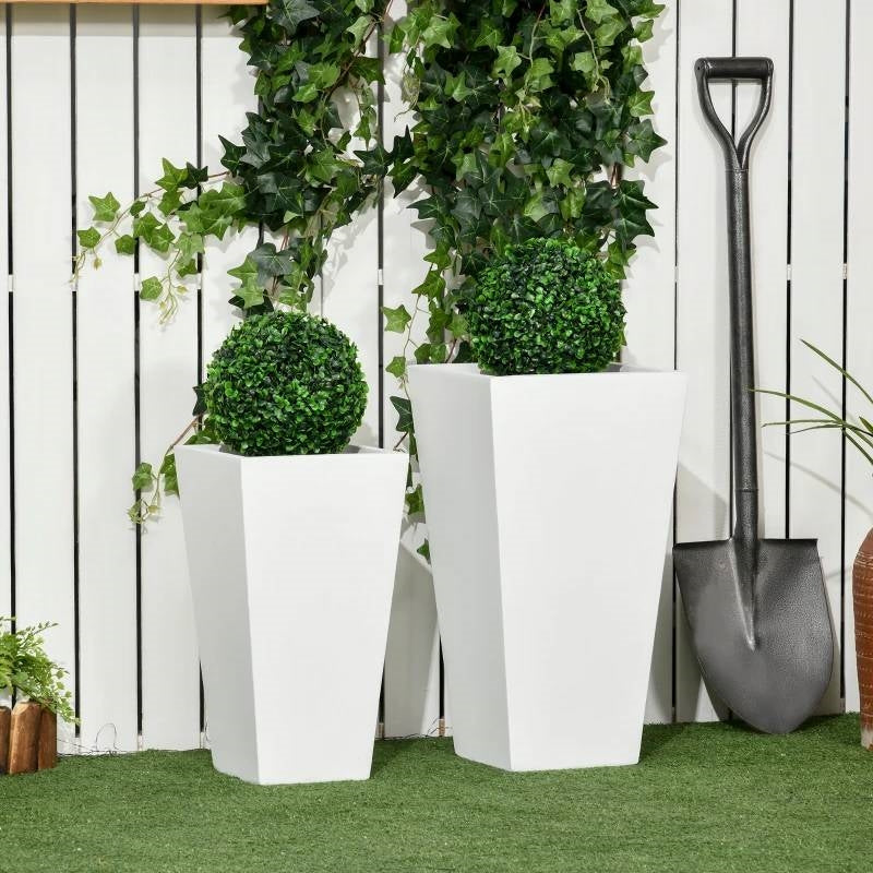 Set of 2 Modern Outdoor Flower Pot Planter Set in White