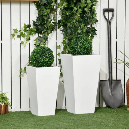 Set of 2 Modern Outdoor Flower Pot Planter Set in White
