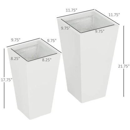 Set of 2 Modern Outdoor Flower Pot Planter Set in White