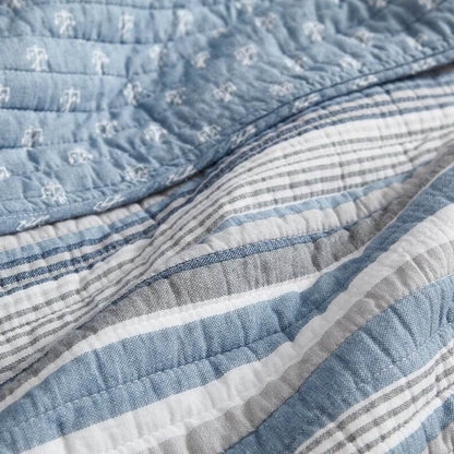 3 Piece Nautical Anchor Blues 100% Cotton Reversible Quilt Set, Full/Queen