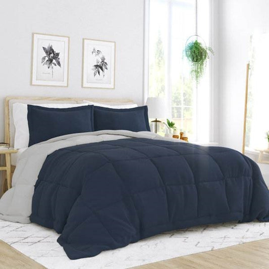Twin/Twin XL 2-Piece Microfiber Reversible Comforter Set Navy/Grey