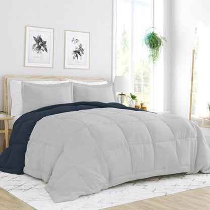 Twin/Twin XL 2-Piece Microfiber Reversible Comforter Set Navy/Grey