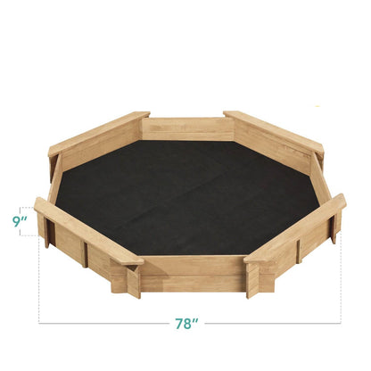 Natural Wooden Kid's Octagonal Sandbox w/ Sand Cover 4 Reinforced Benches, 8 Seats