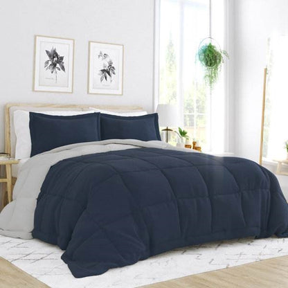 Full/Queen 3-Piece Microfiber Reversible Comforter Set Navy/Grey