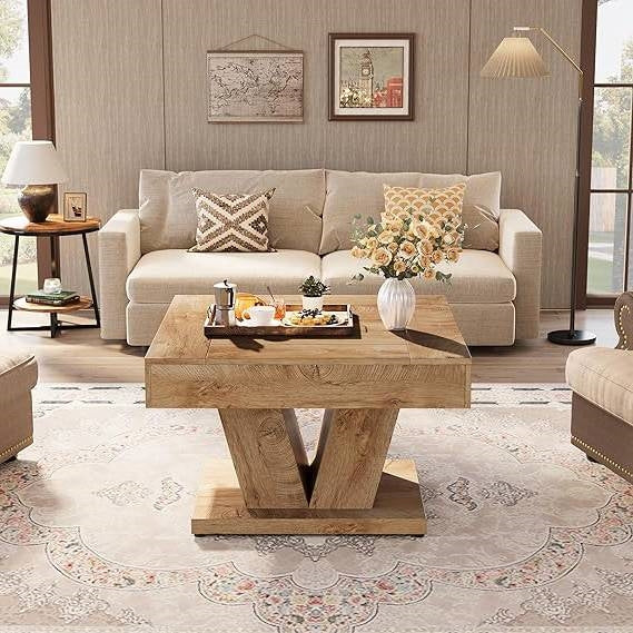 FarmHome Sturdy Crisscross Natural Wooden Coffee Table