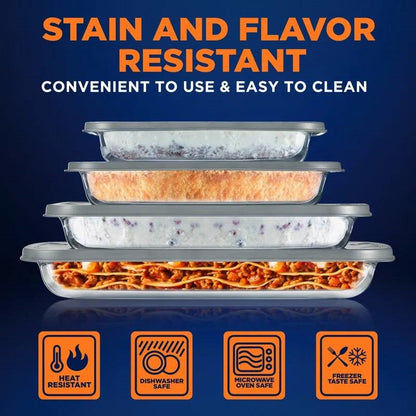 Set of 4 - Rectangular Oven Safe Glass Bakeware Set with Grey Plastic Lids