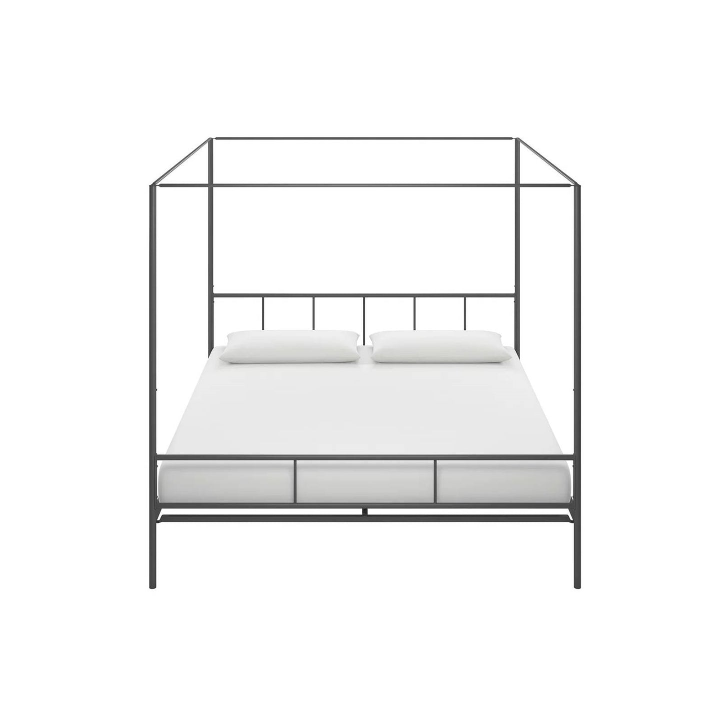 King size Dark Grey Metal Canopy Bed Frame with Headboard and Footboard