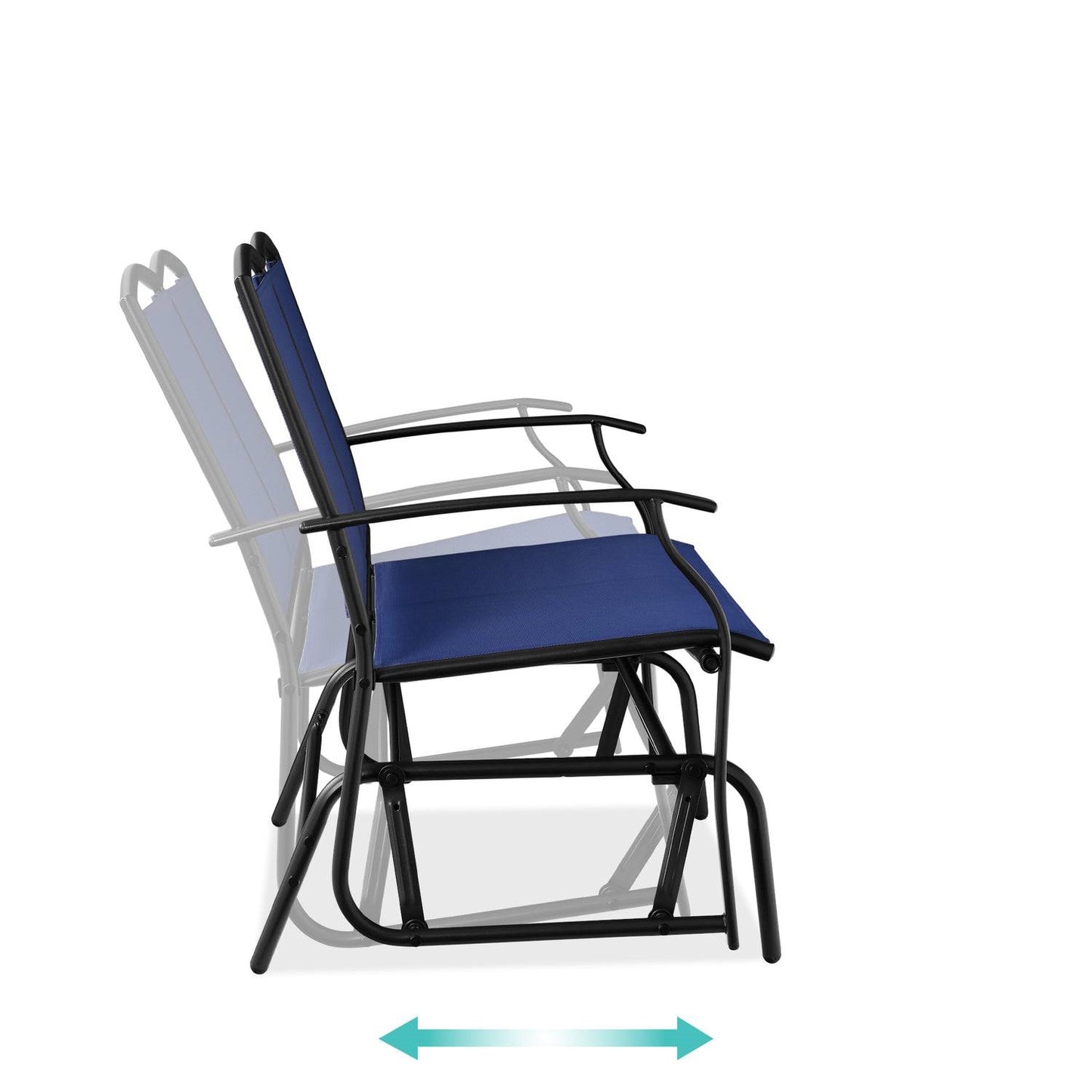2 Seater Mesh Patio Loveseat Swing Glider Rocker with Armrests in Navy Blue