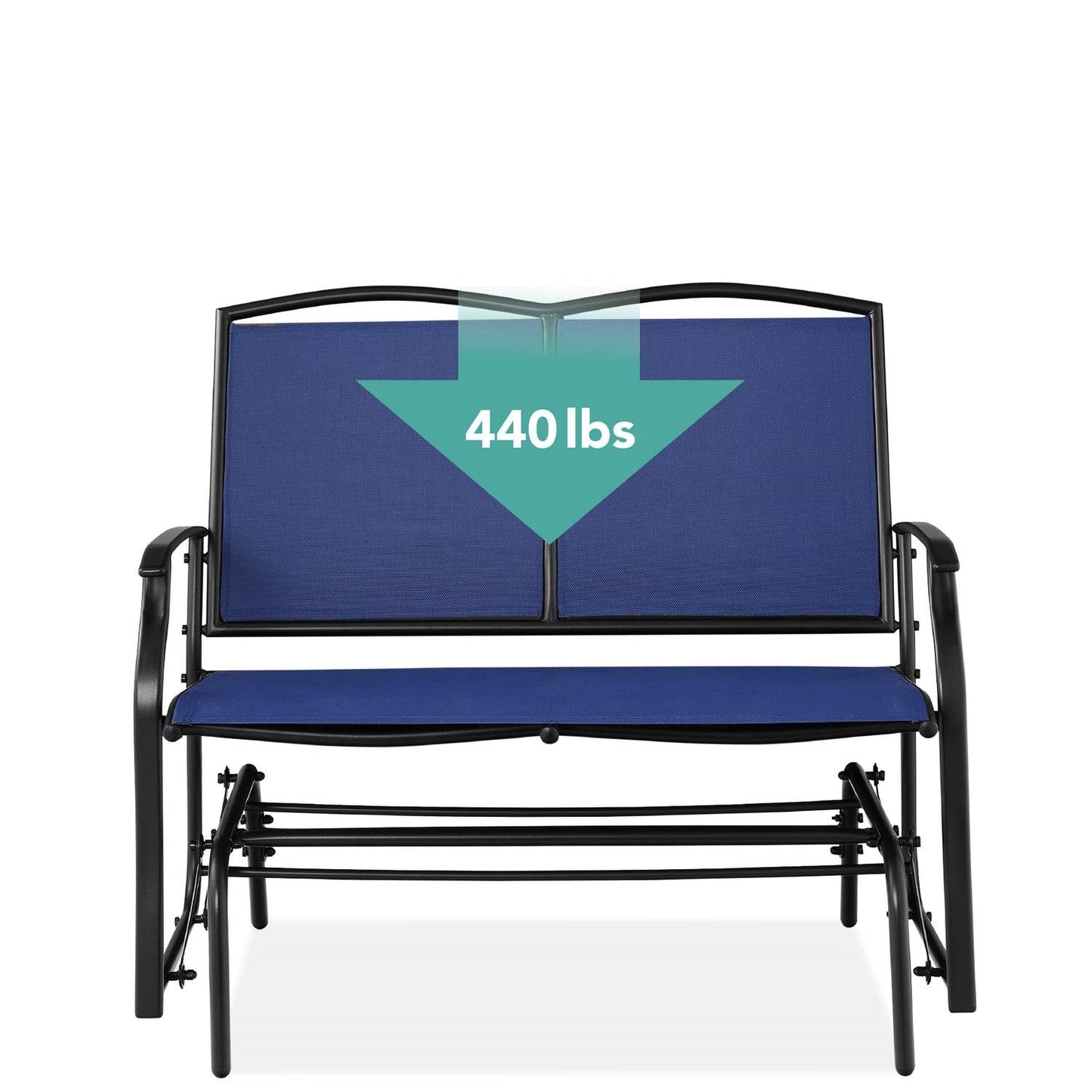 2 Seater Mesh Patio Loveseat Swing Glider Rocker with Armrests in Navy Blue