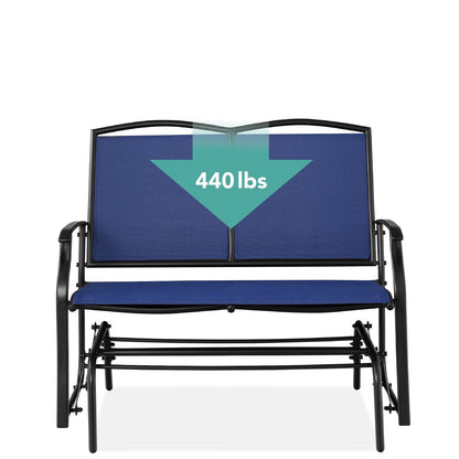 2 Seater Mesh Patio Loveseat Swing Glider Rocker with Armrests in Navy Blue