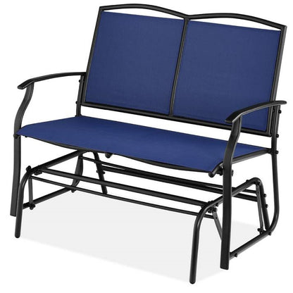 2 Seater Mesh Patio Loveseat Swing Glider Rocker with Armrests in Navy Blue