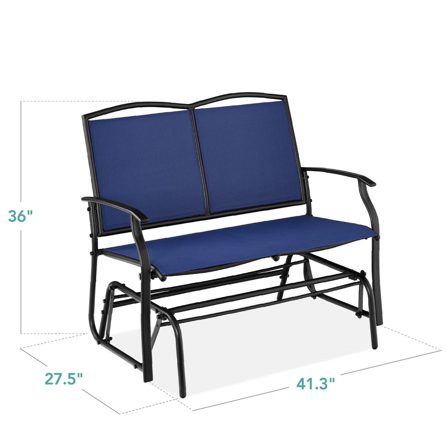 2 Seater Mesh Patio Loveseat Swing Glider Rocker with Armrests in Navy Blue