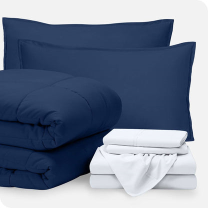 Full Size Microfiber Baffle-Box 8-Piece Reversible Bed In A Bag in Navy