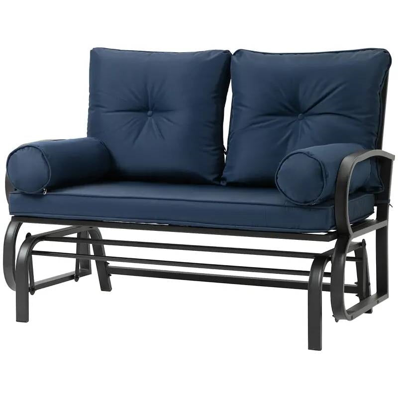 Thick Padded Navy Loveseat Patio Outdoor Rocking Glider