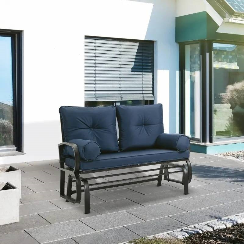 Thick Padded Navy Loveseat Patio Outdoor Rocking Glider