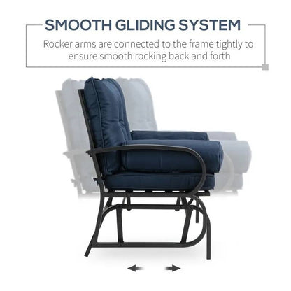 Thick Padded Navy Loveseat Patio Outdoor Rocking Glider