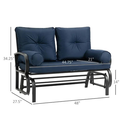 Thick Padded Navy Loveseat Patio Outdoor Rocking Glider