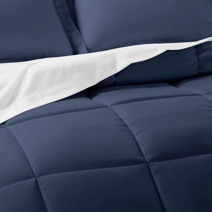 King Size Microfiber Baffle-Box 8-Piece Reversible Bed In A Bag in Navy
