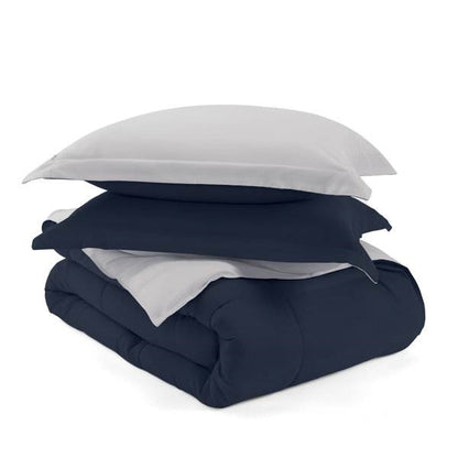 King/Cal King 3-Piece Microfiber Reversible Comforter Set Navy/Grey