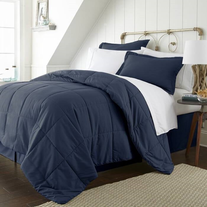 Twin Size Microfiber Baffle-Box 6-Piece Reversible Bed In A Bag in Navy