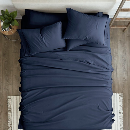 Twin XL, Navy 4 PCS Supreme Softness Wrinkle Resistant Microfiber/Polyester Sheet Set
