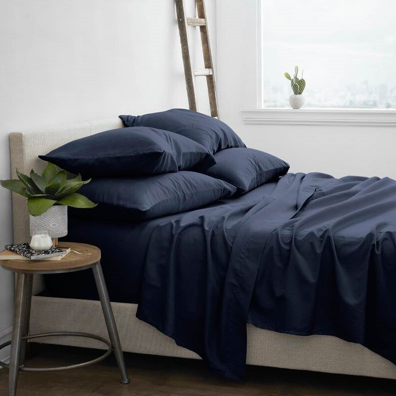 Twin XL, Navy 4 PCS Supreme Softness Wrinkle Resistant Microfiber/Polyester Sheet Set