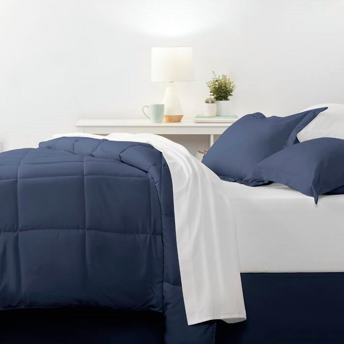 Twin XL Size Microfiber Baffle-Box 6-Piece Reversible Bed In A Bag in Navy
