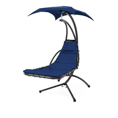 Navy Blue Single Person Modern Chaise Lounger Hammock Chair Porch Swing