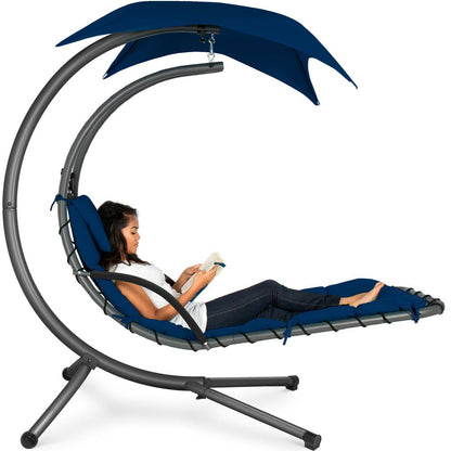 Navy Blue Single Person Modern Chaise Lounger Hammock Chair Porch Swing