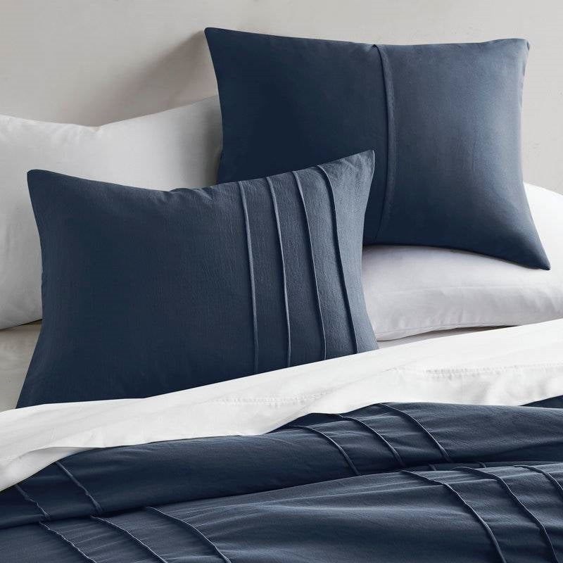 Full/Queen Microfiber Pleated Soft Washed Comforter Set Navy