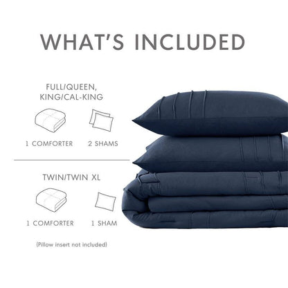 Full/Queen Microfiber Pleated Soft Washed Comforter Set Navy