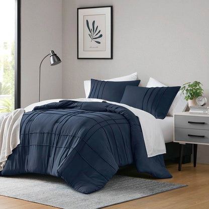 Twin/Twin XL Microfiber Pleated Soft Washed Comforter Set Navy