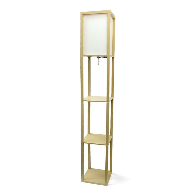Modern 63-inch Tall Asian Style Floor Lamp with Off-White Shade in Natural Finish