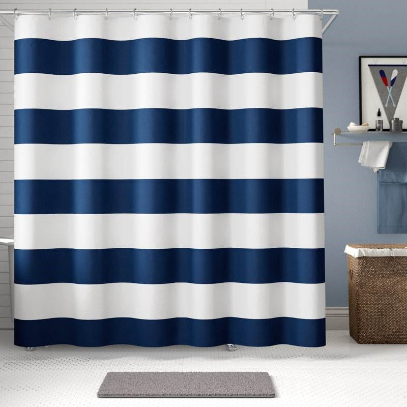 72 inch Height Polyester Navy White Nautical Striped Shower Curtain