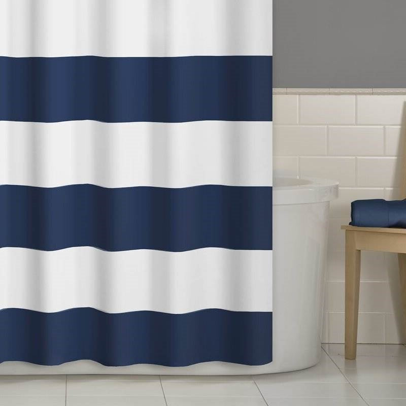 72 inch Height Polyester Navy White Nautical Striped Shower Curtain