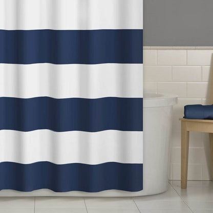 72 inch Height Polyester Navy White Nautical Striped Shower Curtain