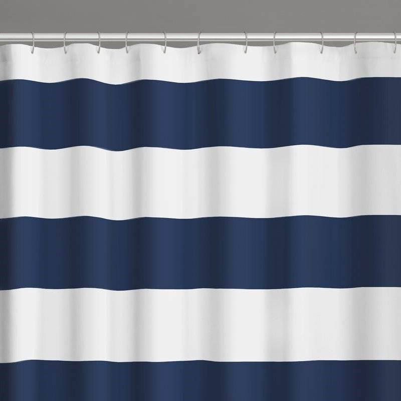 72 inch Height Polyester Navy White Nautical Striped Shower Curtain
