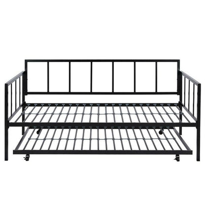Twin size Heavy Duty Metal Daybed with Roll-Out Trundle Bed
