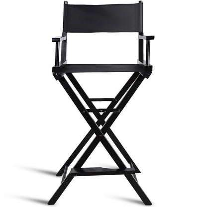 Outdoor Patio Folding Directors Chair with Foot Rest and Drink Holder in Black