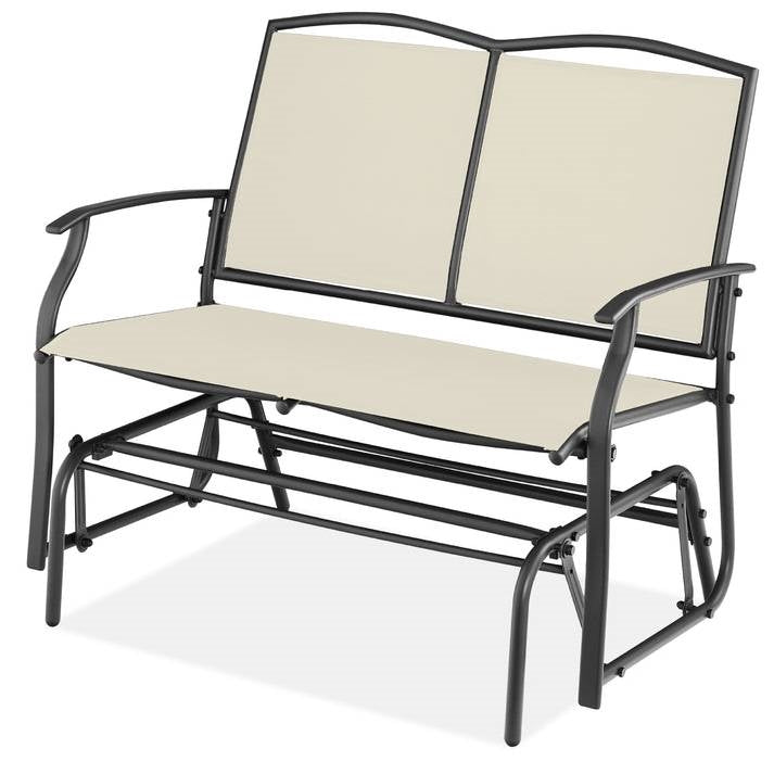 2 Seater Mesh Patio Loveseat Swing Glider Rocker with Armrests in Off White