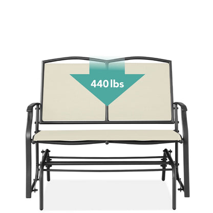 2 Seater Mesh Patio Loveseat Swing Glider Rocker with Armrests in Off White