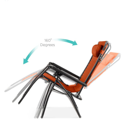 Orange Zero Gravity Folding Reclining Patio Lounge Chair w/ Canopy Sun Shade