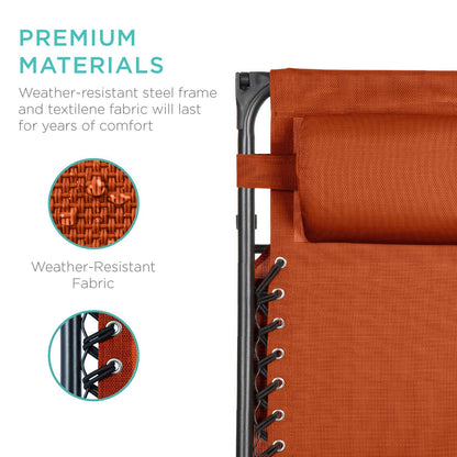Orange Zero Gravity Folding Reclining Patio Lounge Chair w/ Canopy Sun Shade