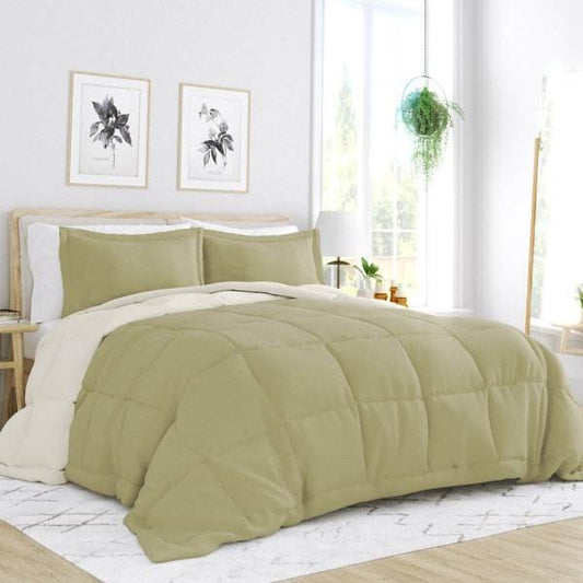 Full/Queen 3-Piece Microfiber Reversible Comforter Set Green/Cream
