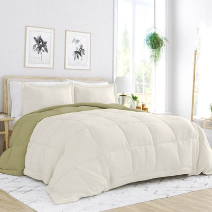Twin/Twin XL 2-Piece Microfiber Reversible Comforter Set Green/Cream