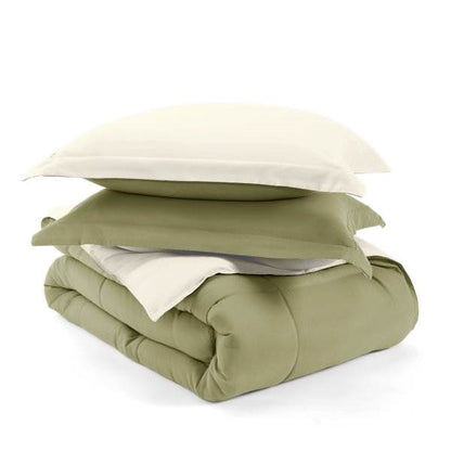 Twin/Twin XL 2-Piece Microfiber Reversible Comforter Set Green/Cream