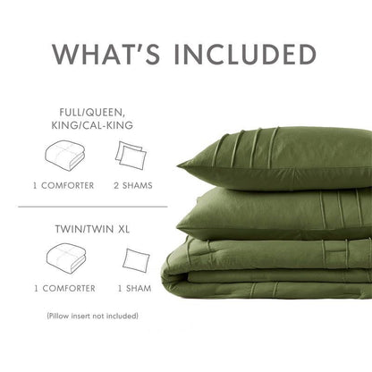 Queen Microfiber Pleated Soft Washed Comforter Set Olive